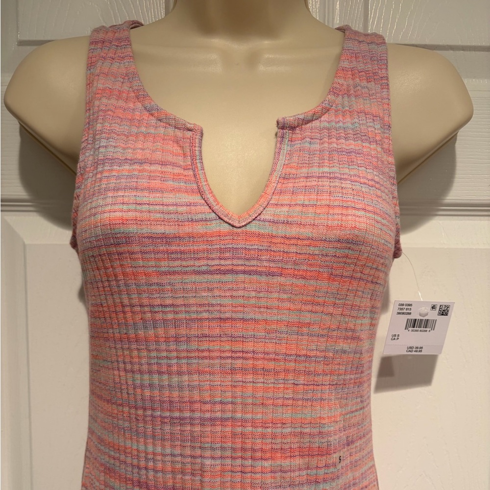 NWT American Eagle Rib Knit Tank Dress Small Pink Multicolor Midi Casual Boho
